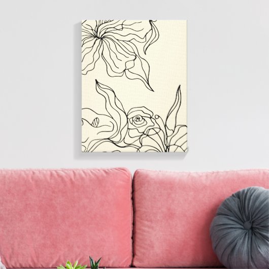 Abstract stromende bloemlijn tekening muurkunst canvas afdruk (Insitu (Woonkamer))