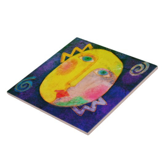 Abstract Sun Face Digitaal Schilderen Tegeltje (Zijkant)