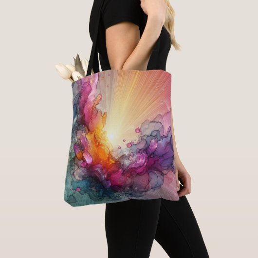 Abstract Sun Rays Floral Cloud Ink Landscape Tote Bag (Dichtbij)