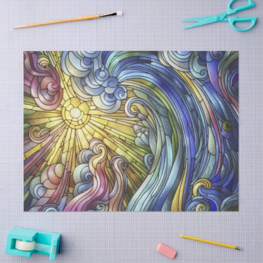 Abstract Sun Wave Glas in lood Tissuepapier (Craft)