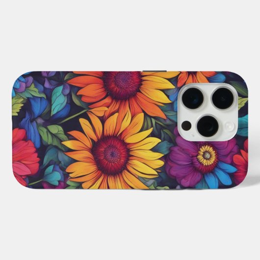 Abstract Sunflower Floral - iPhone 15 Pro Cases (Achterkant (horizontaal))