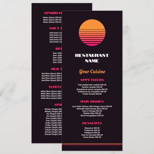 Abstract Sunrise, Restaurant Slimline Menu (Voorkant / Achterkant)