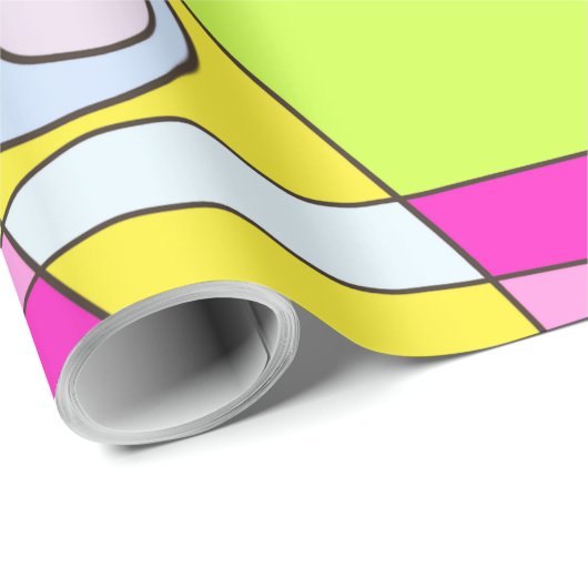 Abstract surfbaar, helder roze groen bubblegum cadeaupapier (Rol Hoek)
