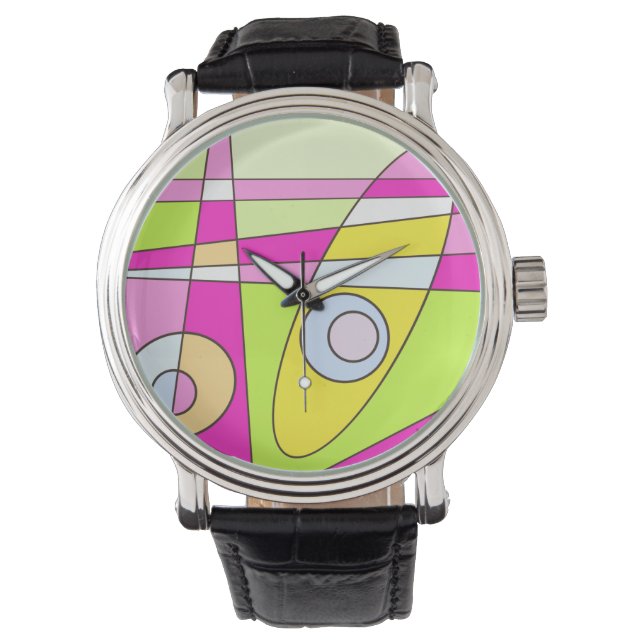 Abstract surfbaar, helder roze groen bubblegum horloge (Voorkant)