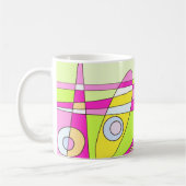 Abstract surfbaar, helder roze groen bubblegum koffiemok (Links)