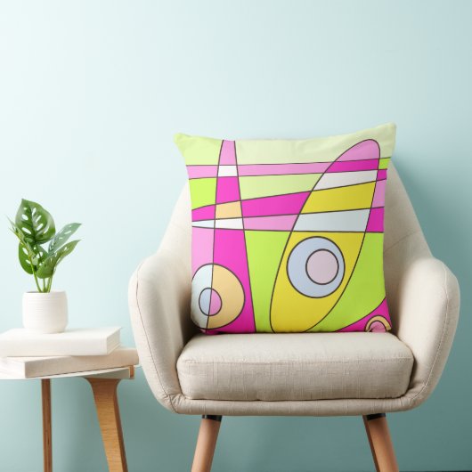 Abstract surfbaar, helder roze groen bubblegum kussen (Stoel)