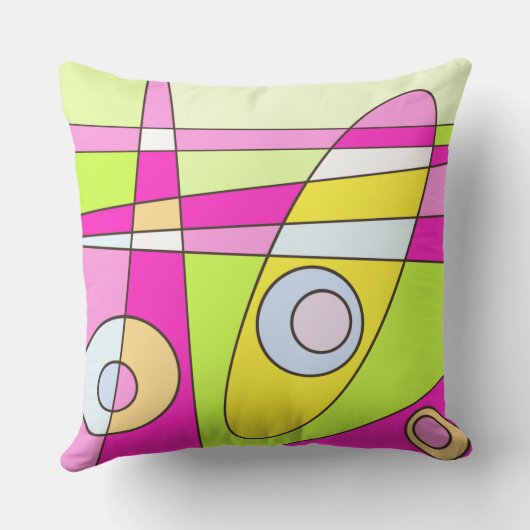 Abstract surfbaar, helder roze groen bubblegum kussen (Achterkant)