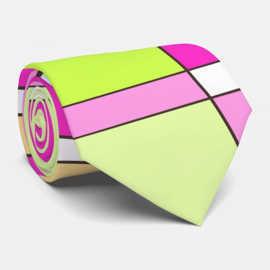 Abstract surfbaar, helder roze groen bubblegum stropdas (Opgerold)