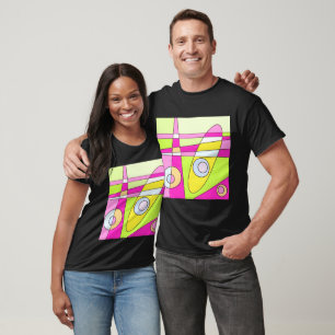 Abstract surfbaar, helder roze groen bubblegum t-shirt