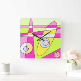 Abstract surfbaar, helder roze groen bubblegum vierkante klok