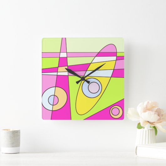 Abstract surfbaar, helder roze groen bubblegum vierkante klok (Huis)