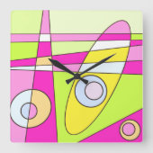 Abstract surfbaar, helder roze groen bubblegum vierkante klok (Voorkant)