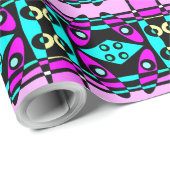 Abstract surfbaar Turquoise Hot Pink Yellow Black Cadeaupapier (Rol Hoek)