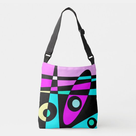 Abstract surfbaar Turquoise Hot Pink Yellow Black Crossbody Tas (Voorkant)