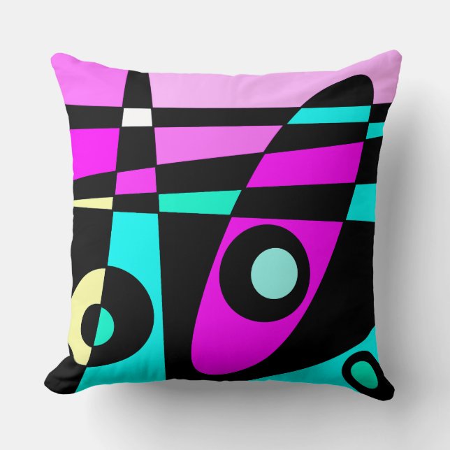 Abstract surfbaar Turquoise Hot Pink Yellow Black Kussen (Voorkant)