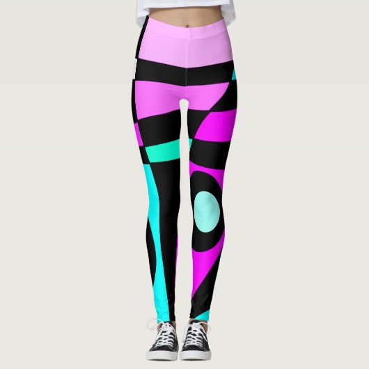 Abstract surfbaar Turquoise Hot Pink Yellow Black Leggings (Voorkant)