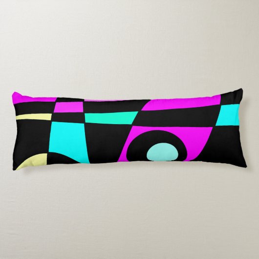 Abstract surfbaar Turquoise Hot Pink Yellow Black Lichaamskussen (Achterkant)