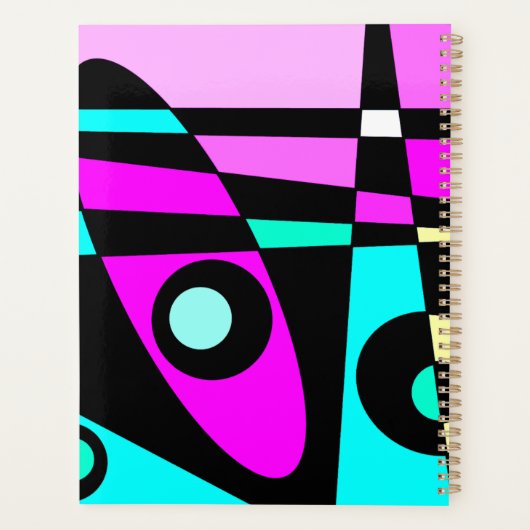 Abstract surfbaar Turquoise Hot Pink Yellow Black Planner (Achterkant)