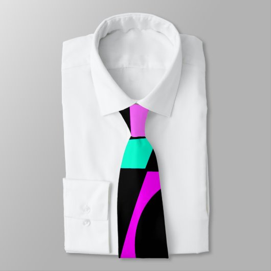 Abstract surfbaar Turquoise Hot Pink Yellow Black Stropdas (Gebonden)