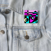 Abstract surfbaar Turquoise Hot Pink Yellow Black Vierkante Button 5,1 Cm (In situ)
