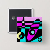 Abstract surfbaar Turquoise Hot Pink Yellow Black Vierkante Button 5,1 Cm (Voorkant /achterkant)