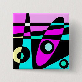 Abstract surfbaar Turquoise Hot Pink Yellow Black Vierkante Button 5,1 Cm