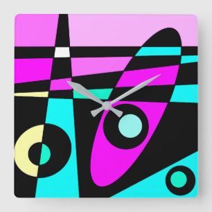 Abstract surfbaar Turquoise Hot Pink Yellow Black Vierkante Klok