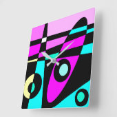 Abstract surfbaar Turquoise Hot Pink Yellow Black Vierkante Klok (Hoek)