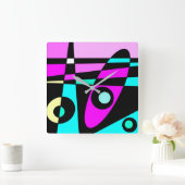 Abstract surfbaar Turquoise Hot Pink Yellow Black Vierkante Klok (Huis)