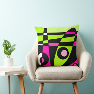 Abstract surfbaar, warm roze, lichtgroen zwart kussen