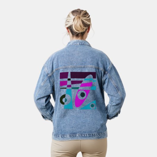 Abstract Surfen Cyaan Magenta Denim Jacket (Model)