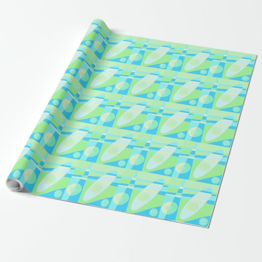 Abstract surfpasta blauw groen cadeaupapier (Uitgerold)