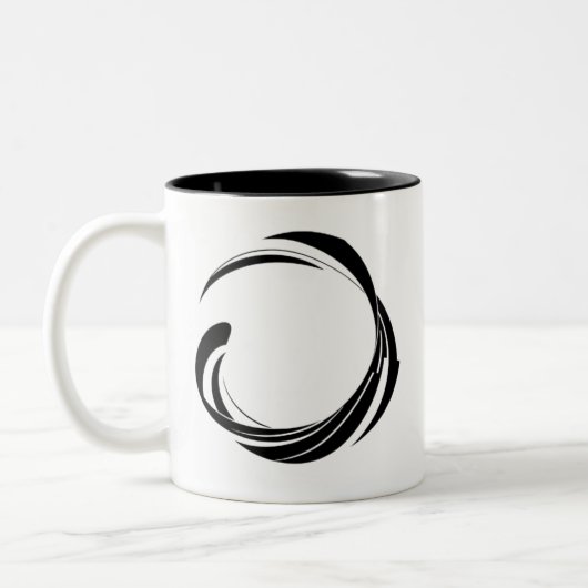 Abstract Swirl Circle Design – curved ring artwork Tweekleurige Koffiemok (Links)