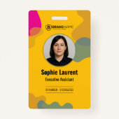 Abstract Swirl Yellow Professional Name Tag ID Badge (Voorkant)