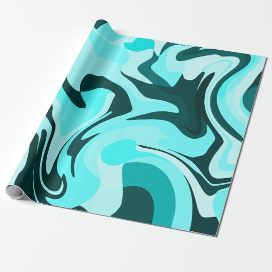 Abstract Swirling Aqua and Teal Design Cadeaupapier (Uitgerold)