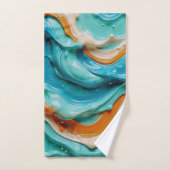 Abstract Swirling Teal and Orange Glossy Fluid Bad Handdoek (Handdoek)