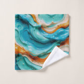 Abstract Swirling Teal and Orange Glossy Fluid Bad Handdoek (Wasdoekje)