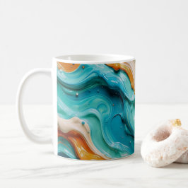 Abstract Swirling Teal and Orange Glossy Fluid Koffiemok