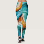 Abstract Swirling Teal and Orange Glossy Fluid  Leggings (Achterkant)