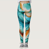 Abstract Swirling Teal and Orange Glossy Fluid  Leggings (Voorkant)