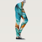 Abstract Swirling Teal and Orange Glossy Fluid  Leggings (Rechts)