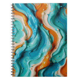 Abstract Swirling Teal and Orange Glossy Fluid Notitieboek