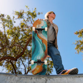 Abstract Swirling Teal and Orange Glossy Fluid Persoonlijk Skateboard
