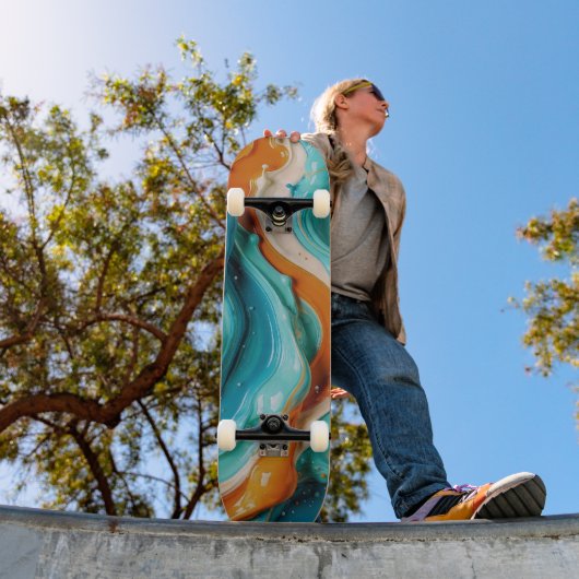 Abstract Swirling Teal and Orange Glossy Fluid Persoonlijk Skateboard (Buiten 1)