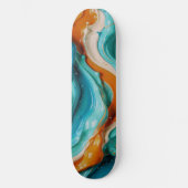 Abstract Swirling Teal and Orange Glossy Fluid Persoonlijk Skateboard (Voorkant)