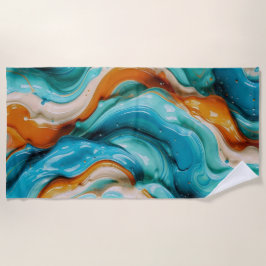 Abstract Swirling Teal and Orange Glossy Fluid Strandlaken