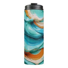 Abstract Swirling Teal and Orange Glossy Fluid Thermosbeker