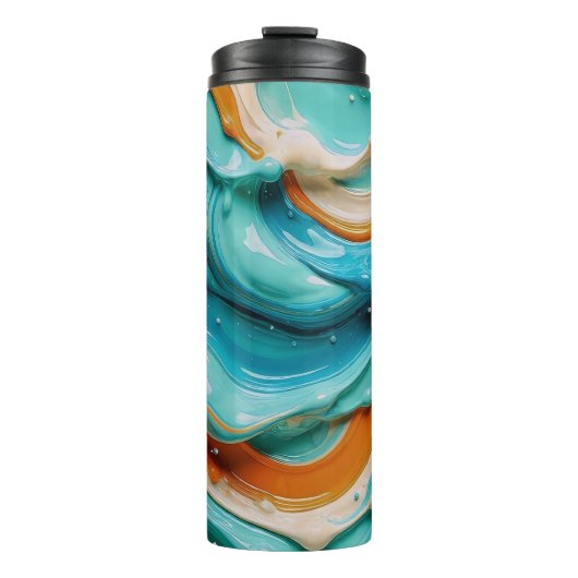 Abstract Swirling Teal and Orange Glossy Fluid Thermosbeker (Voorkant)