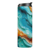 Abstract Swirling Teal and Orange Glossy Fluid Thermosbeker (Gedraaid links)