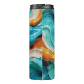 Abstract Swirling Teal and Orange Glossy Fluid Thermosbeker (Achterkant)